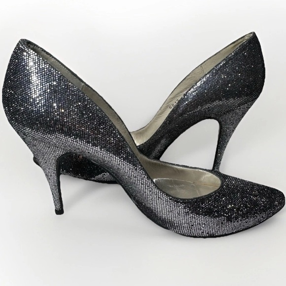 Stuart Weitzman Heels Pointed Toe Pumps Sparkle Glitter Bridal Glam Leather 8.5B - Picture 1 of 12